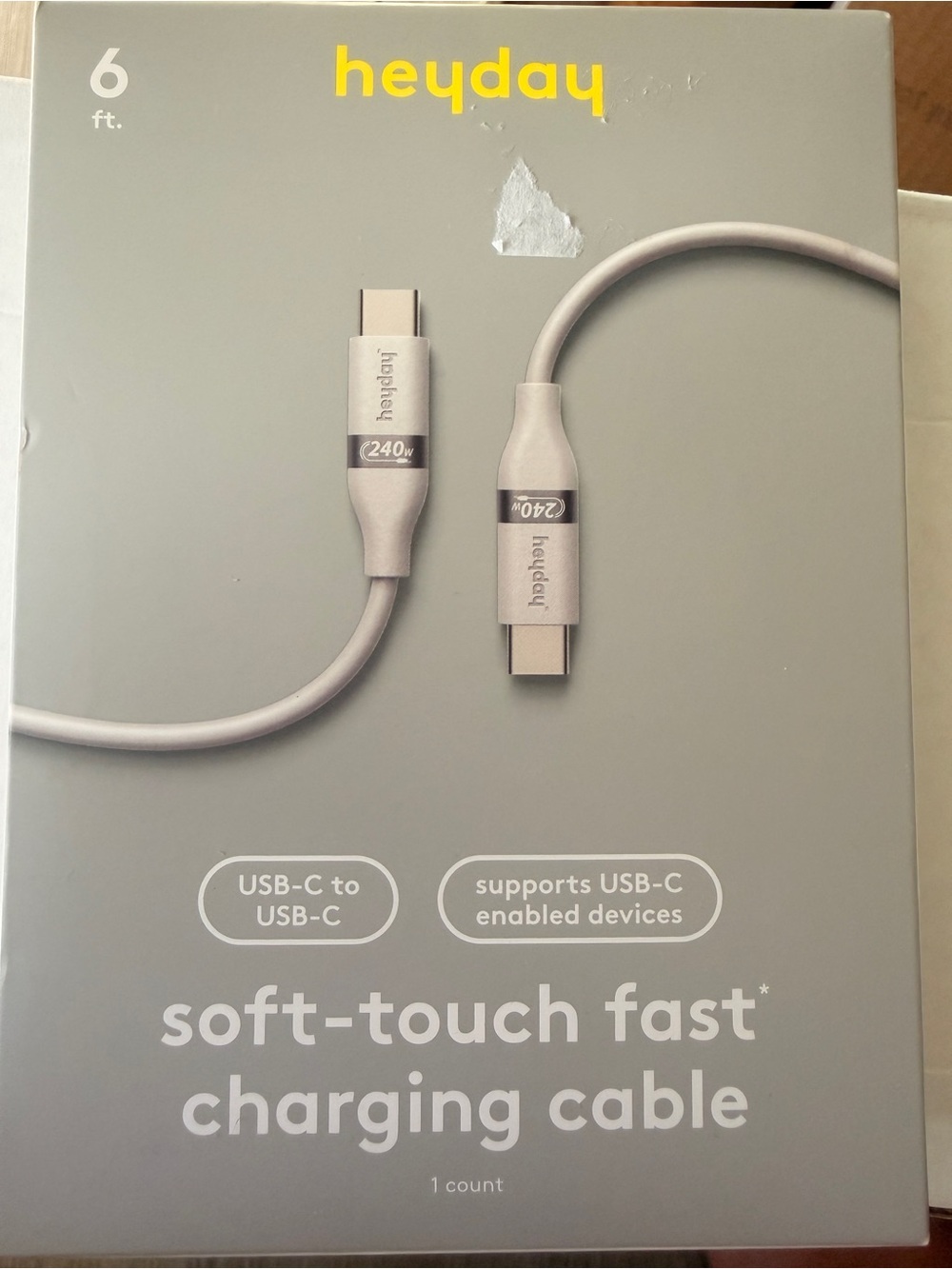 heyday USB-C to USB-C Fast Charging Cable - Light Gray